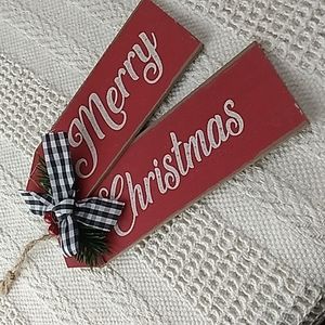 Wooden Christmas Ornament Handpainted Very Cute 7 1/4 x 5.5 inches White & Red